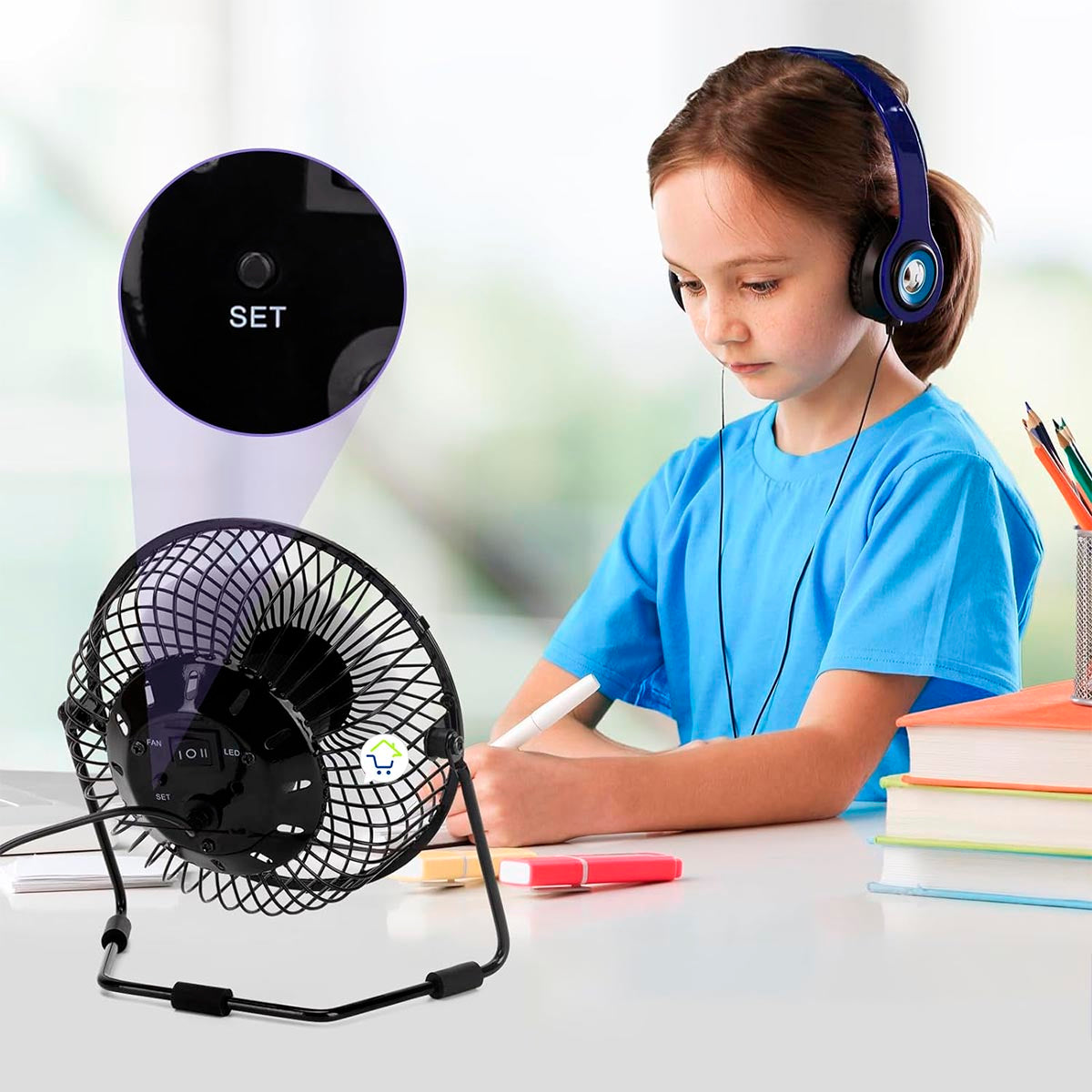 Ventilador + Reloj LED y Temperatura