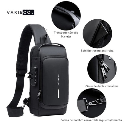 BOLSO IMPERMEABLE ANTIRROBO® CON CARGA USB EN FIBRA DE CARBONO