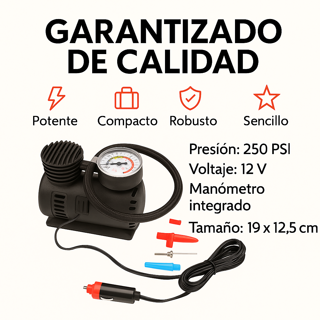 Mini Compresor Portátil 12V 300 PSI – Infla Llantas y Más en Minutos