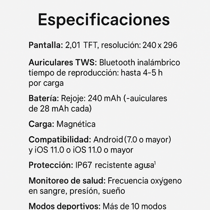 No cargues mas audifonos y reloj separados ahora llevalos juntos - RELOJ + AUDIFONOS.
