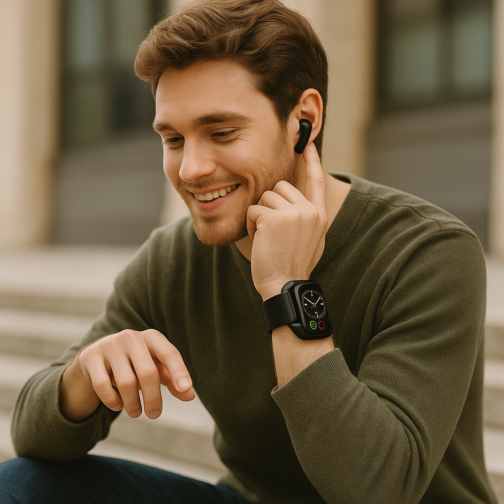 No cargues mas audifonos y reloj separados ahora llevalos juntos - RELOJ + AUDIFONOS.